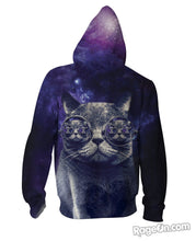 Load image into Gallery viewer, Hipster Cat Zip-Up Hoodie
