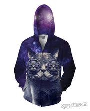 Load image into Gallery viewer, Hipster Cat Zip-Up Hoodie
