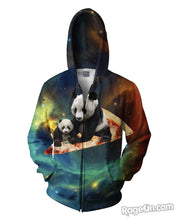 Load image into Gallery viewer, Space Pizza Panda Zip-Up Hoodie