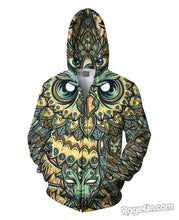 Load image into Gallery viewer, God Owl of Dreams Zip-Up Hoodie